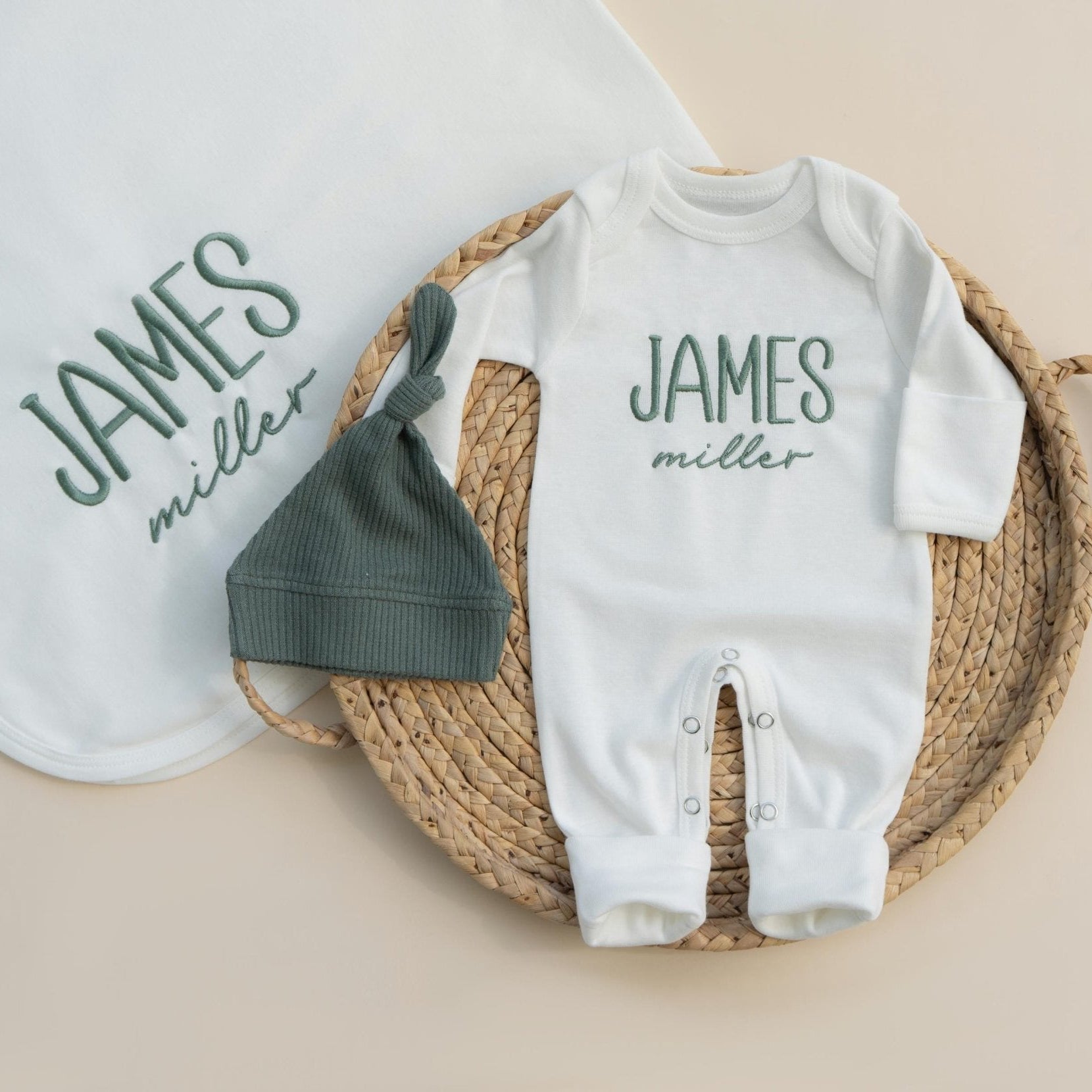 Newborn Baby Boy Coming Home Outfit with Blanket Hospital Outfit Gift for Baby Shower Forest Green